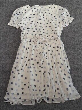 DKNY White Polka Dot Short Sleeve Dress